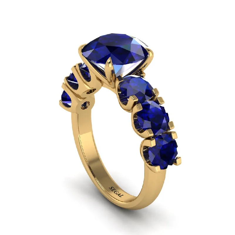 Beautiful Cocktail Rings For Evening Fashion-Round Cut Sapphire Cathedral Engagement Ring - Tatum No. 73