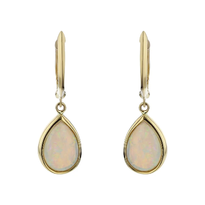 Rose Gold Stud Earrings For Delicate Looks-14K Yellow Gold Australian Opal Drop Earrings