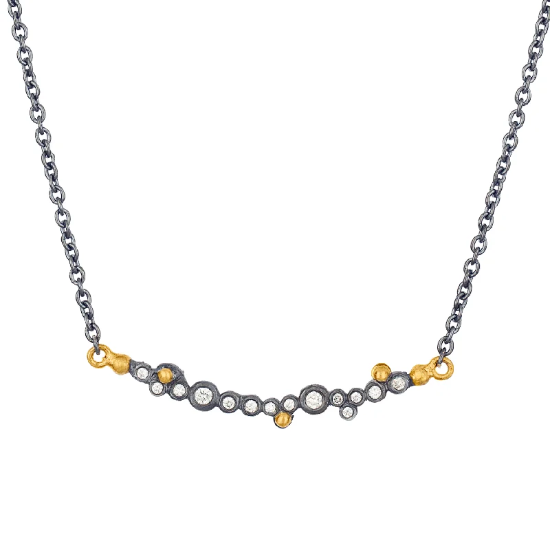 Elegant Crystal Pendant Necklaces For Special Events-Lika Behar "Dylan" Oxidized Silver & 24K Gold Bar Diamond Necklace