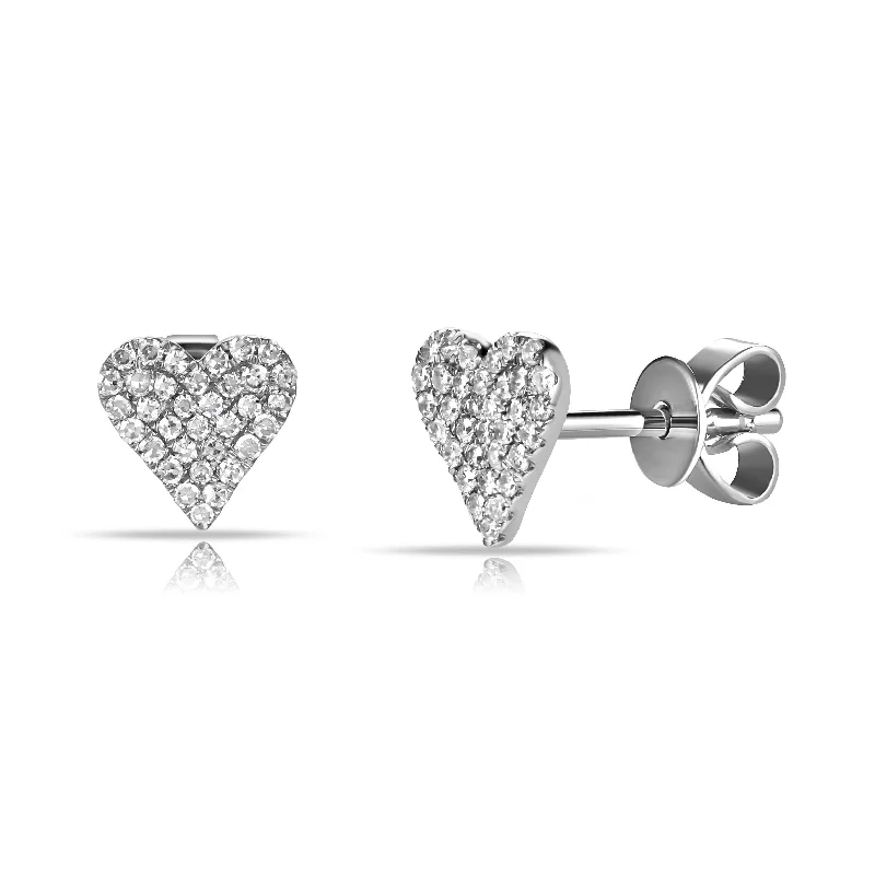 Unique Pearl Earrings For Timeless Style-14K White Gold Diamond Flat Heart Earrings