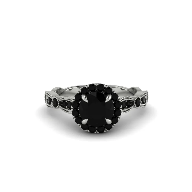 Minimalist Rings For Elegant Simplicity-Round Cut Black Diamond Radiant Eternity Engagement Ring - Kamryn No. 39