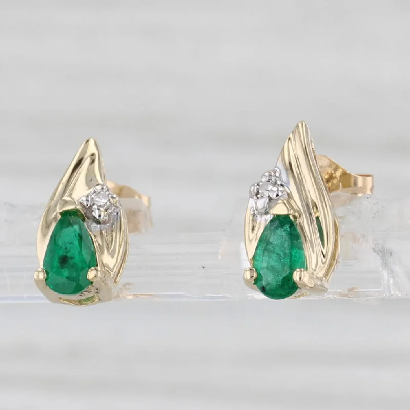 Beautiful Pear Earrings For Weddings-0.40ctw Emerald Diamond Teardrop Stud Earrings 14k Yellow Gold