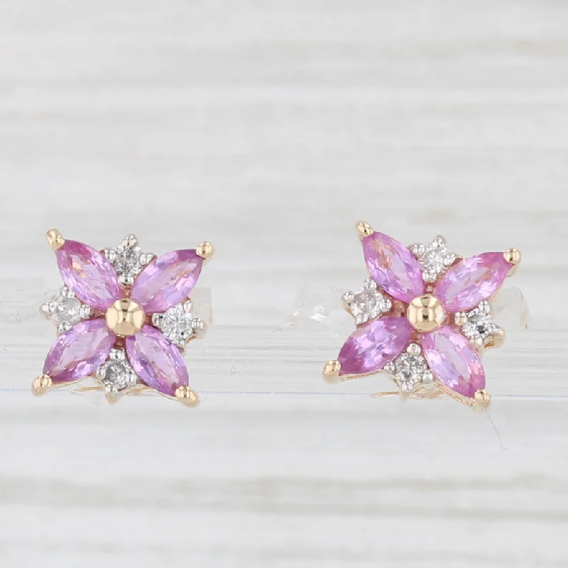 Stylish Resin Hoop Earrings For Trendy Wear-1.88ctw Pink Sapphire Diamond Flower Stud Earrings 14k Yellow Gold