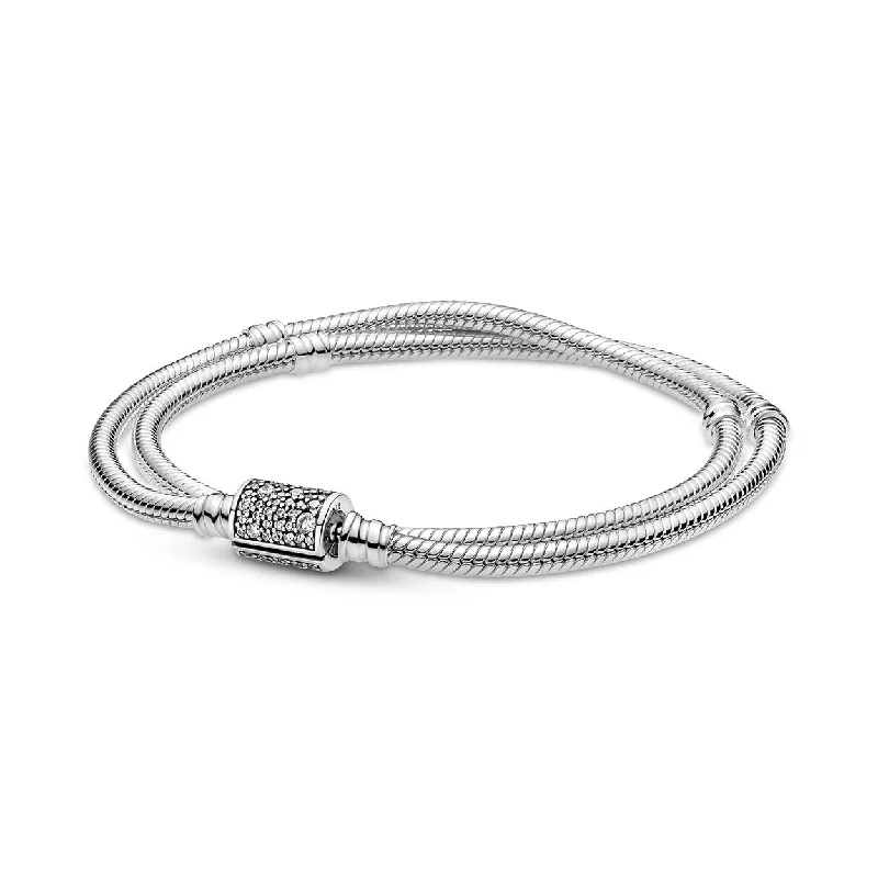 Bracelets For Everyday Elegance-Double snake chain sterling silver bracelet