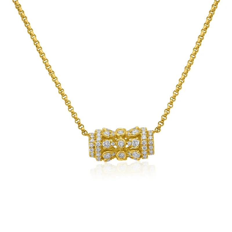 Beautiful Long Pendant Necklaces For Elegant Wear-14k Yellow Gold Diamond Barrel Necklace