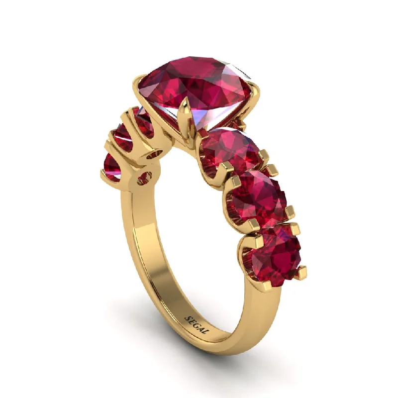 Trendy Stackable Wedding Rings For Brides-Round Cut Ruby Cathedral Engagement Ring - Tatum No. 55