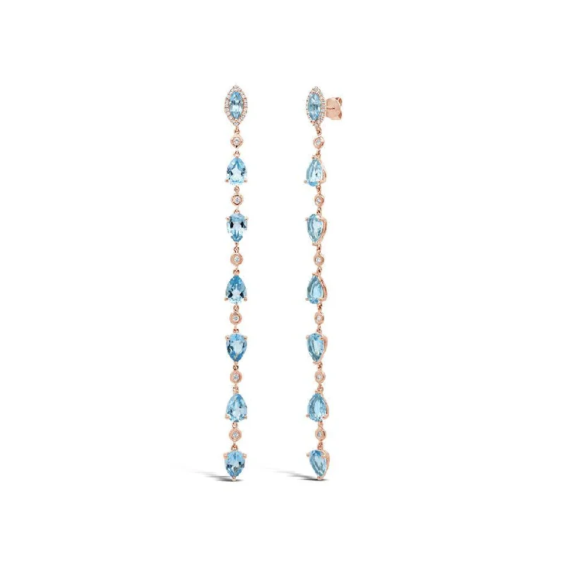 Classic Stud Earrings For Elegant Simplicity-14K Rose Gold Diamond + Blue Topaz Earrings