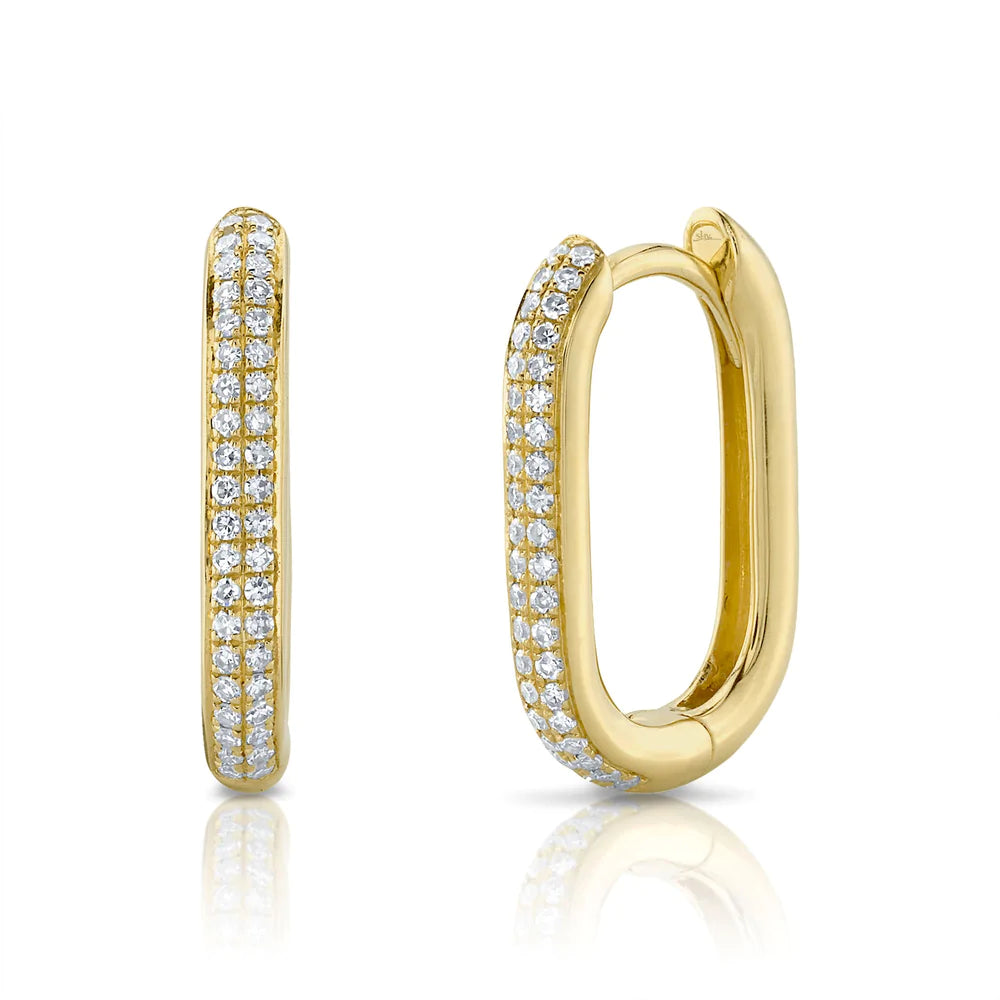 Hoop Earrings For Fashion Enthusiasts-14K Yellow Gold Diamond Oblong Hoop Earrings