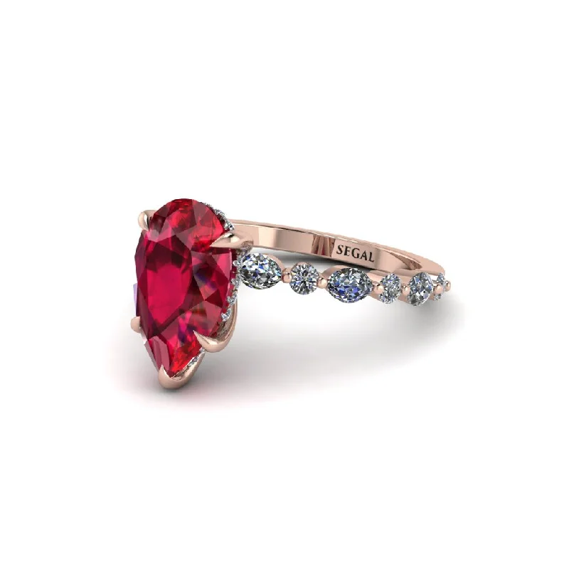 Customizable Gold Rings For Personal Style-Pear-Cut Ruby Halo Engagement Ring - Nylah No. 11