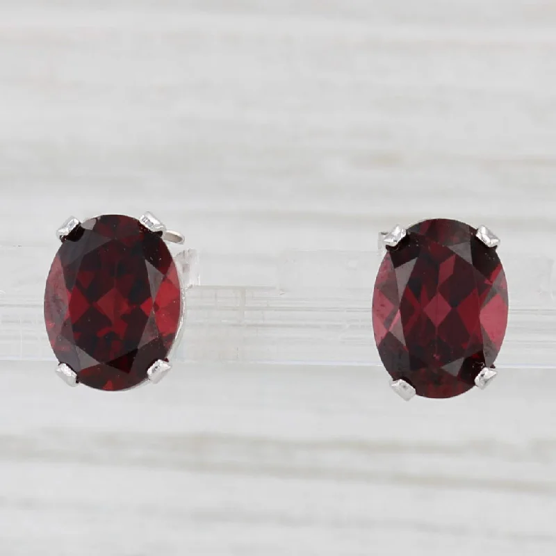 Trendy Dangle Earrings For Casual Look-4.20ctw Garnet Oval Solitaire Stud Earrings 14k White Gold