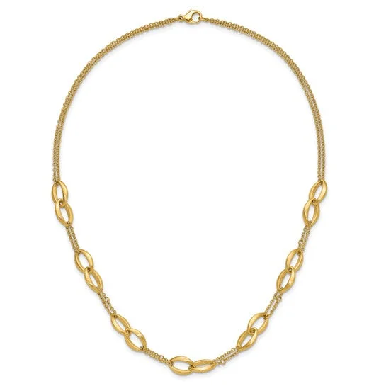 Simple Silver Necklaces For Casual Look-14k Yellow Gold Polished/Brushed Double Strand Navette Link Chain Necklace 18"