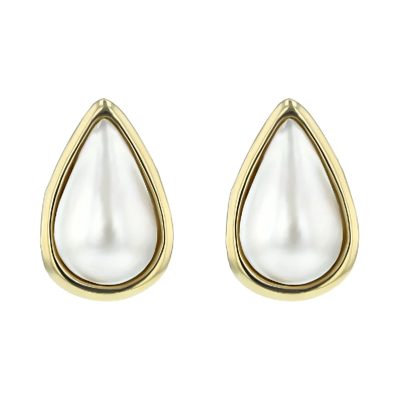 Classic Gold Earrings For Everyday Wear-14K Yellow Gold Pear-Shaped Mabe Pearl Earrings