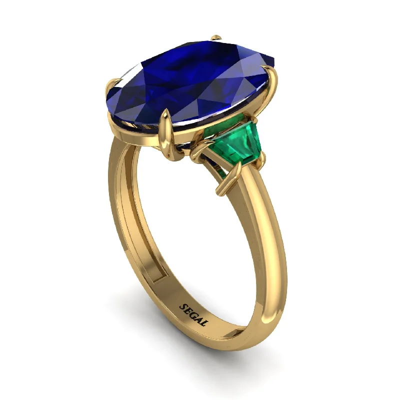 Trendy Gold Rings For Engagement-Oval-Cut Sapphire Three Stone Engagement Ring - Amari No. 28