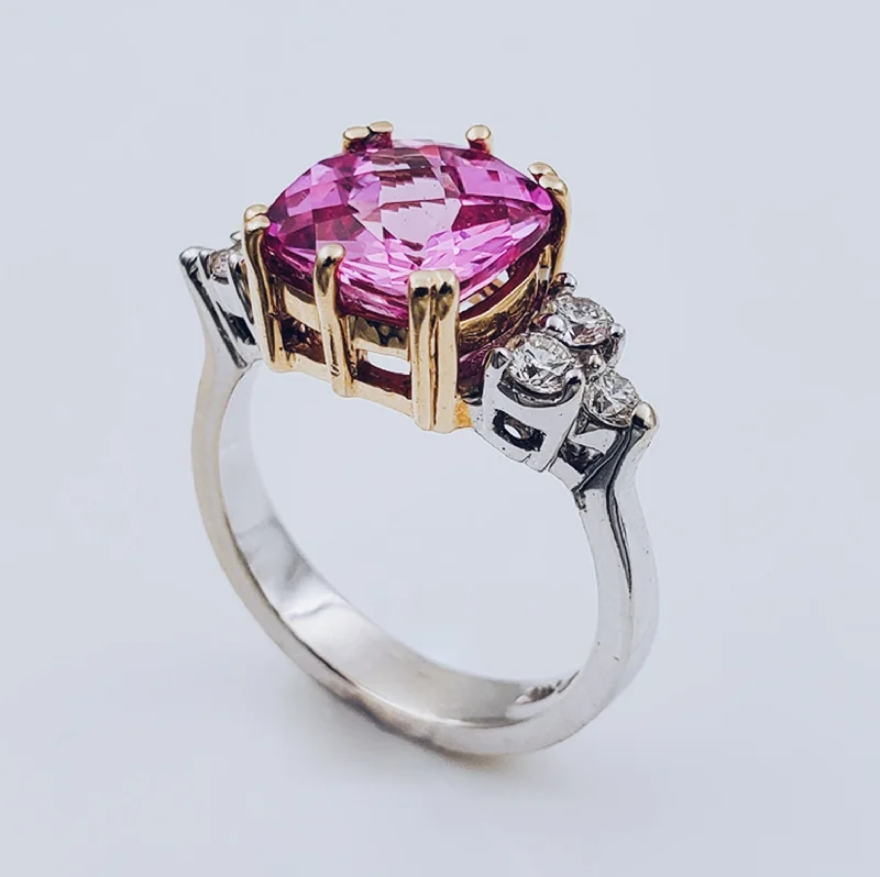 Stunning Amethyst Rings For Engagement-Women's 14K White Gold 6 Diamonds (0.48 CT) with Pink Sapphire Center Stone 6.00 CT (SI 3 Color F) 6.2 GR Anniversary Band. (Size: 6.5)