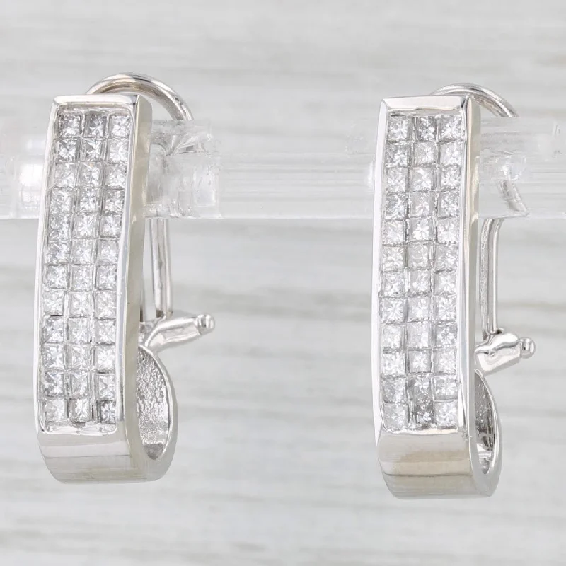 Sterling Silver Hoop Earrings-1ctw Diamond Journey Drop Earrings 14K White Gold Omega Backs