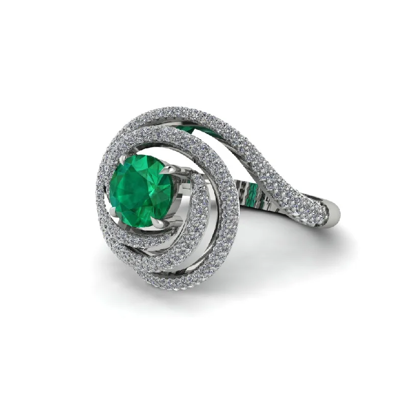 Unique Engagement Rings For Custom Jewelry-Emerald Double Halo Swirling Engagement Ring - Serena No. 6