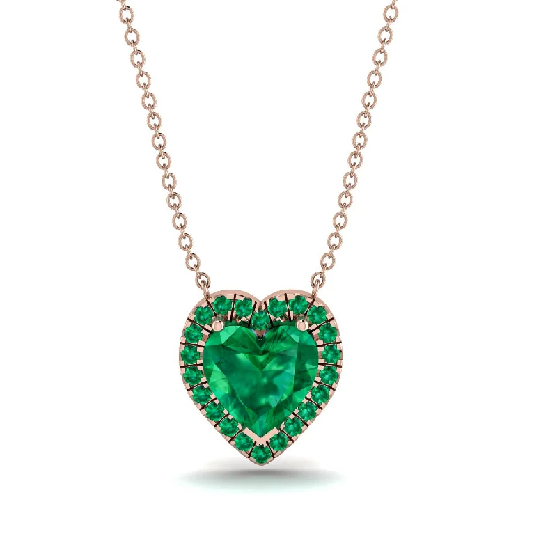 Handmade Necklaces For Women-4.7Ct Emerald Halo Heart Necklace - Jaylene No. 20