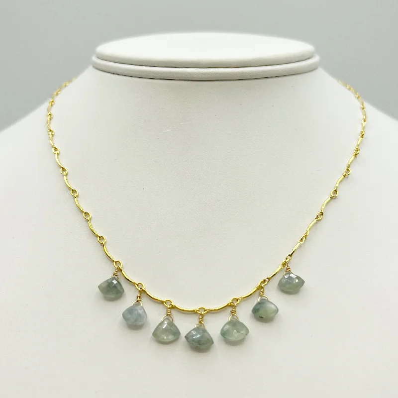 Heart Shaped Necklaces For Girlfriend Gifts-Green Sapphire Drops on Gold Filled Chain Necklace