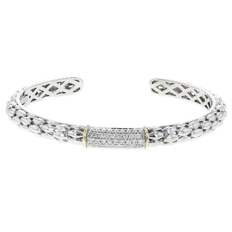 Bangles For Brides-VINTAGE STYLE SILVER HINGED BANGLE WITH GOLD ACCENTS AND DIAMONDS, .37 CT TW