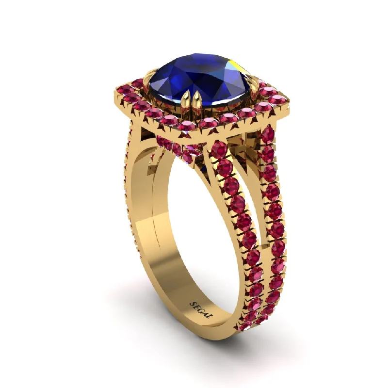 Beautiful Cocktail Rings For Weddings-Sapphire Pave Split Shank Engagement Ring - Averie No. 58