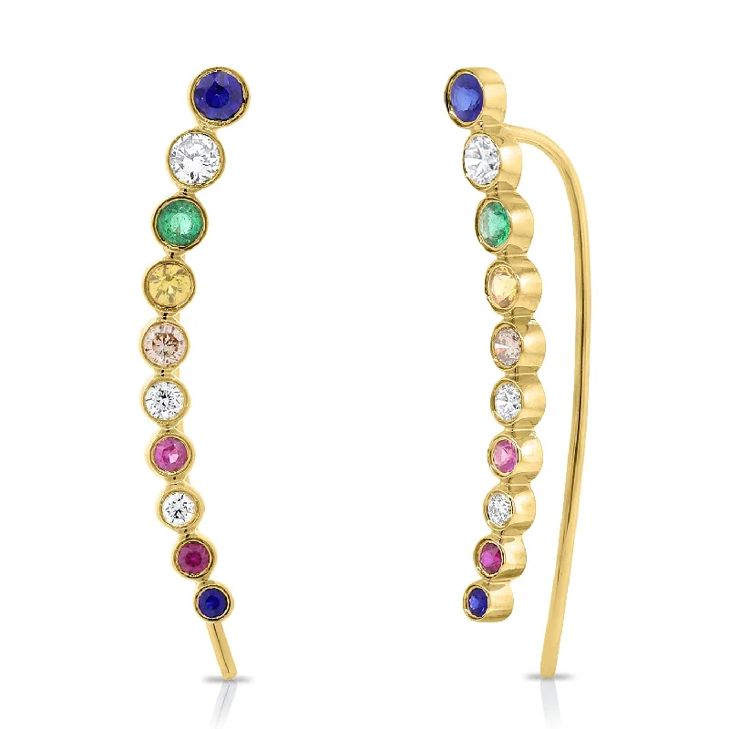 Vintage Inspired Earrings For Retro Lovers-14K Yellow Gold Colored Stone Ear Climbers