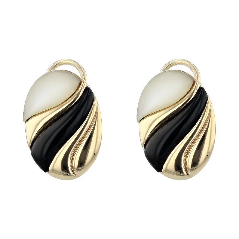 Brightly Colored Earrings For Bold Fashion-14K Mother of Pearl and Black Onyx Earrings