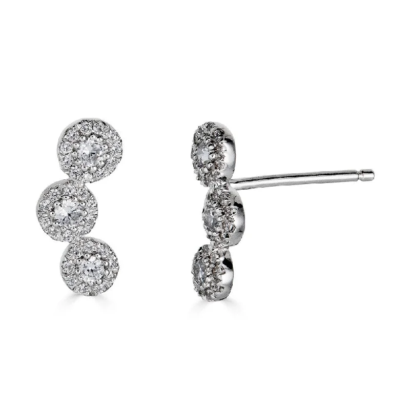 Classic Stud Earrings For Timeless Style-14K White Gold Diamond Triple Halo Climber Earrings