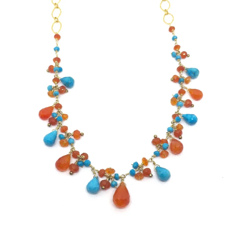 Bold Resin Bar Necklaces For Fashion Forward-Carnelian and Turquoise  Gold Vermeil Drop Necklace