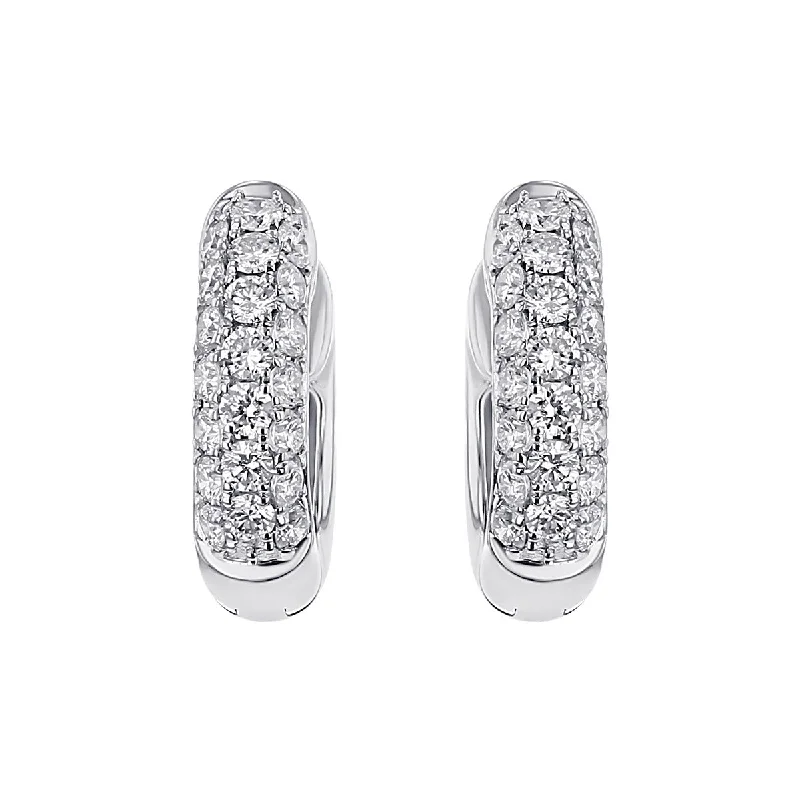 Vintage Drop Earrings For Formal Wear-14K White Gold Diamond Pave Huggie Hoop Earrings