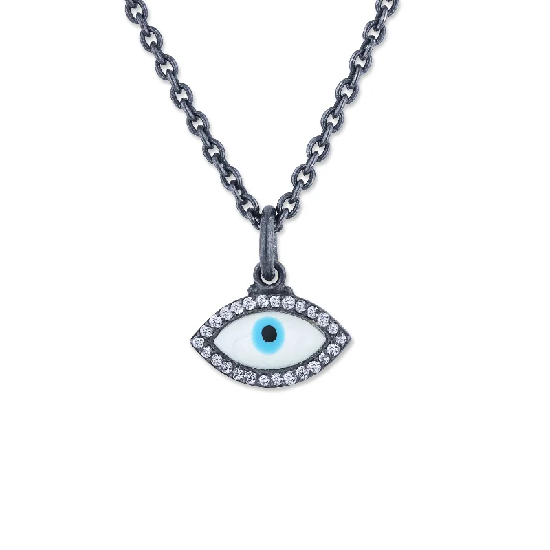 Statement Gemstone Necklaces For Special Events-Lika Behar Evil Eye Necklace Oxidized Silver with White Sapphires