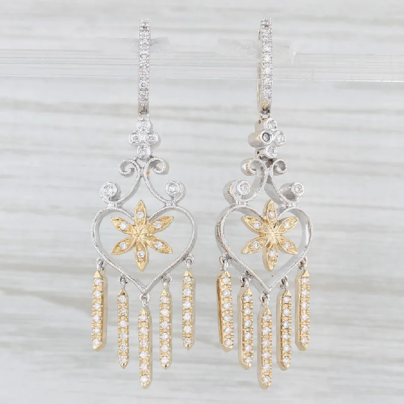 Beautiful Silver Earrings For Casual Wear-0.50ctw Diamond Flower Dangle Earrings 14k White Yellow Gold Fringed Drops