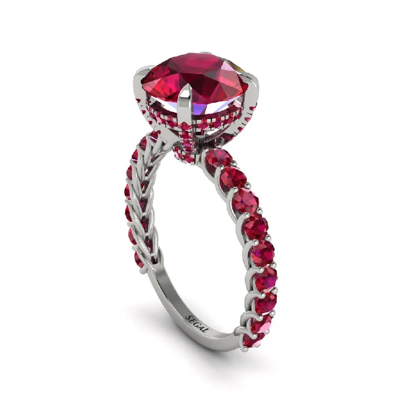 Bold Silver Rings For Fashion Lovers-Ruby Twisted Band Halo Engagement Ring - Avianna No. 57