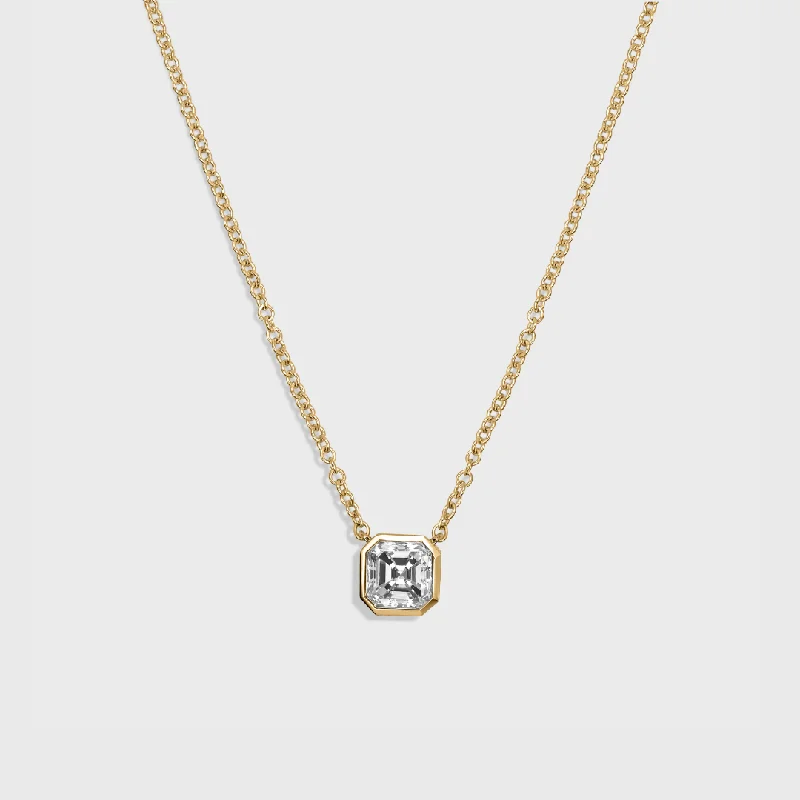 Layered Gold Chain Necklaces For Luxury Look-Bezel Set Asscher Cut Pendant