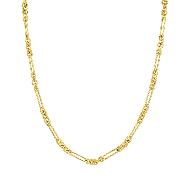 Trendy Chain Necklaces For Fashionistas-14K Yellow Gold 5+1 Round Paper Clip Chain with Pear Lock