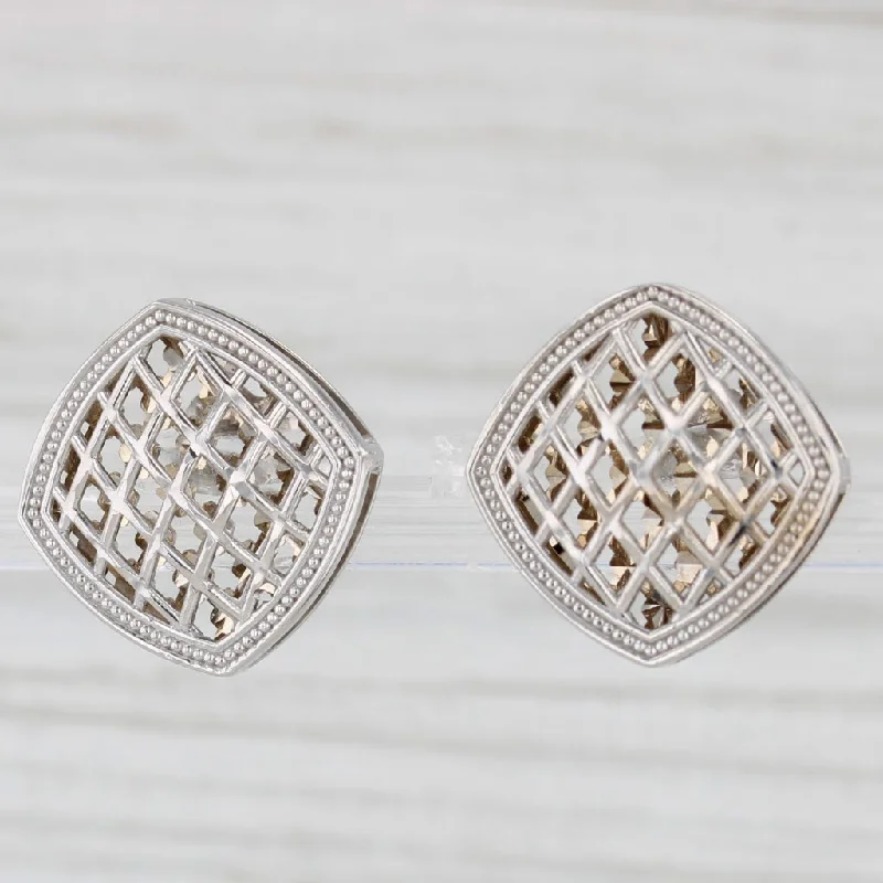 Personalized Earrings For One-of-a-Kind Gifts-Lattice Work Stud Earrings 14k White Gold Square Studs