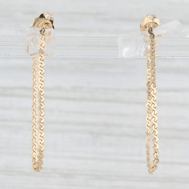 Crystal Drop Earrings For Elegant Look-Woven Chain Dangle Earrings 14k Yellow Gold