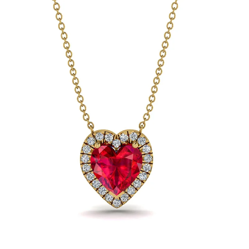 Personalized Crystal Bar Necklaces For Special Occasions-4.7Ct Ruby Halo Heart Necklace - Jaylene No. 10