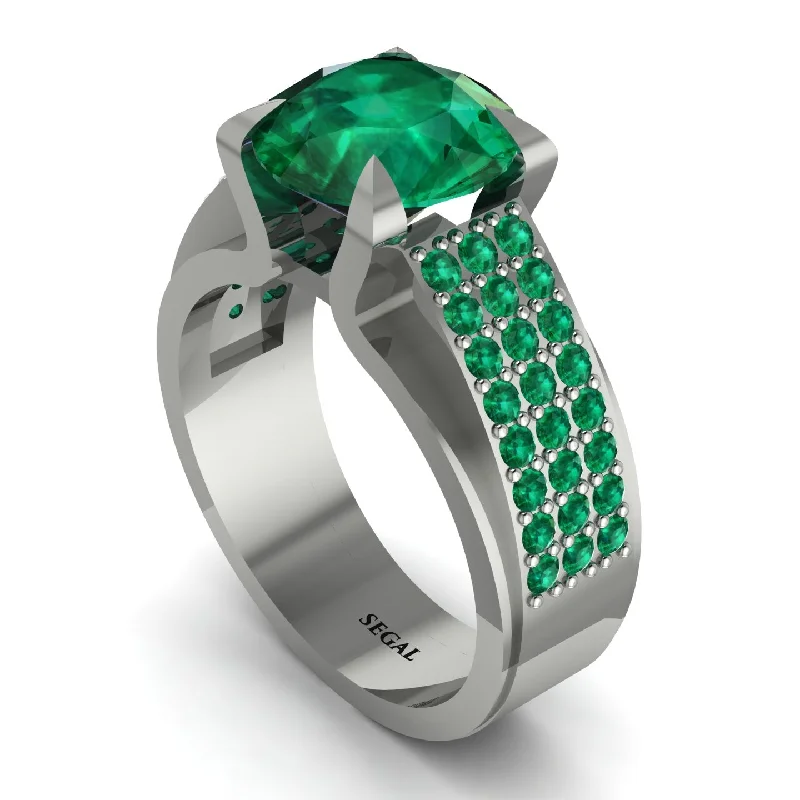 Fashionable Wedding Rings For Trendy Couples-Round Cut Emerald 14K Gold Pave Engagement Ring - Saylor No. 21