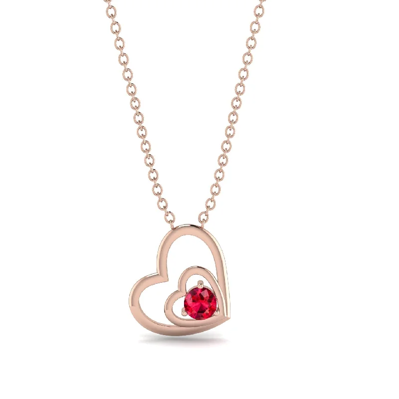 Minimalist Bar Chain Necklaces For Everyday Wear-Two Hearts Ruby Necklace - Dana No. 11