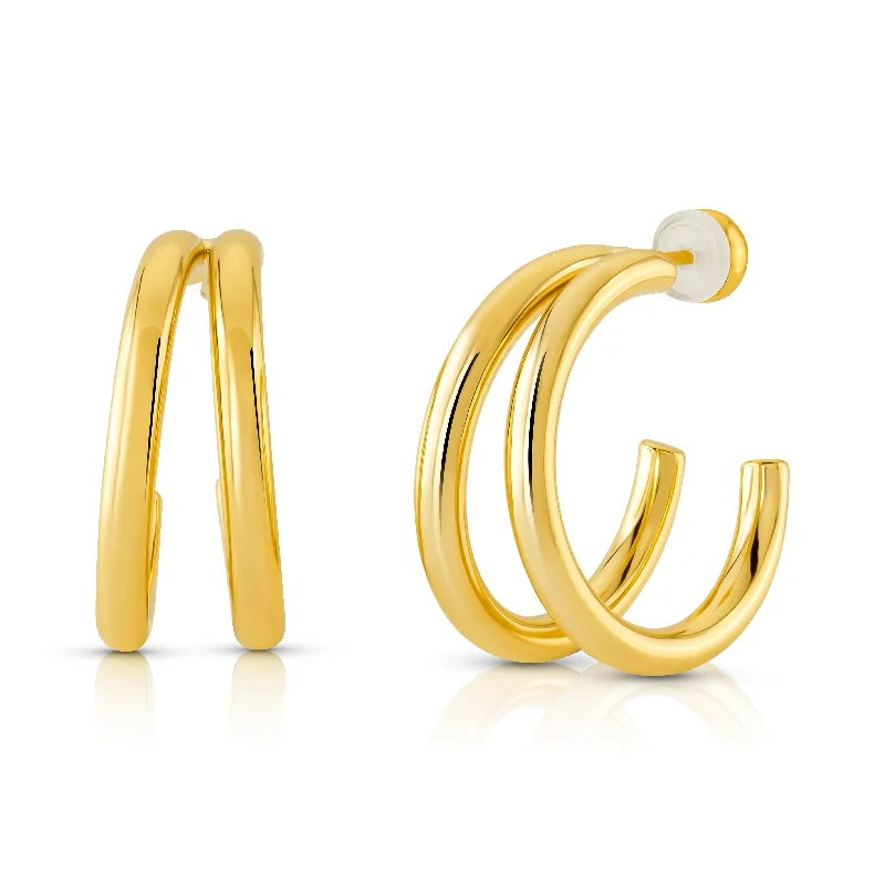 Gold Earrings For Women Of All Ages-DOUBLE HOLLOW HOOP EARRINGS, GOLD