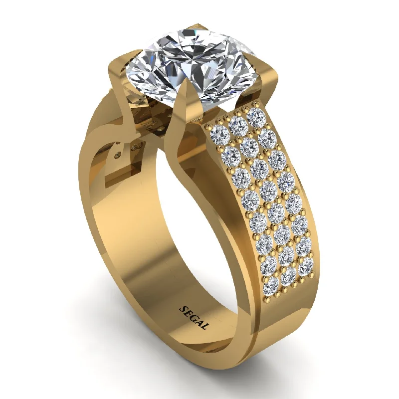 Unique Silver Engagement Rings For Brides-Round Cut Diamond 14K Gold Pave Engagement Ring - Saylor No. 1