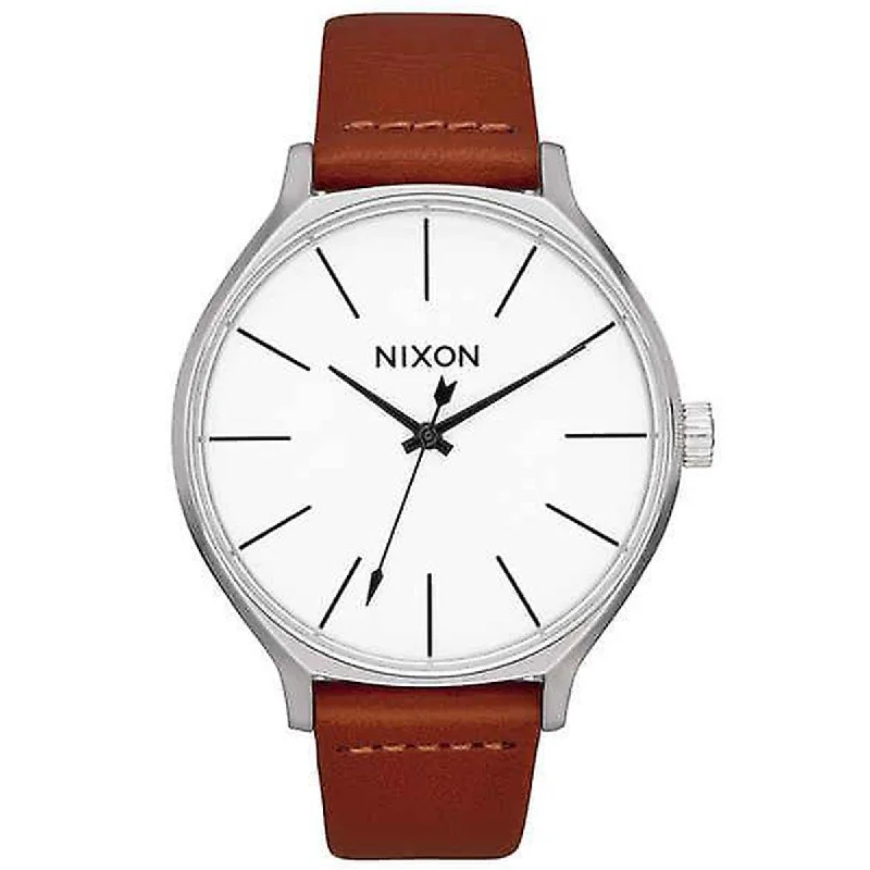 Watches With Multiple Bands-Nixon Women's Japanese Quartz Watch - The Clique White Dial Leather Strap | A12501113