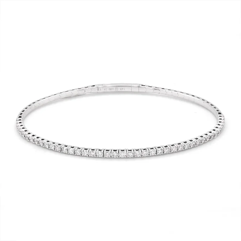 Bangles For Office Wear-WHITE GOLD BANGLE TENNIS BRACELET WITH DIAMONDS, 1.00 CT TW