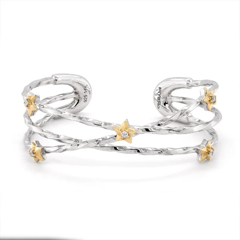 Bangles For Evening Parties-STERLING SILVER TANGLED BANGLE BRACELET WITH GOLD AND DIAMONDS, .21 CT TW