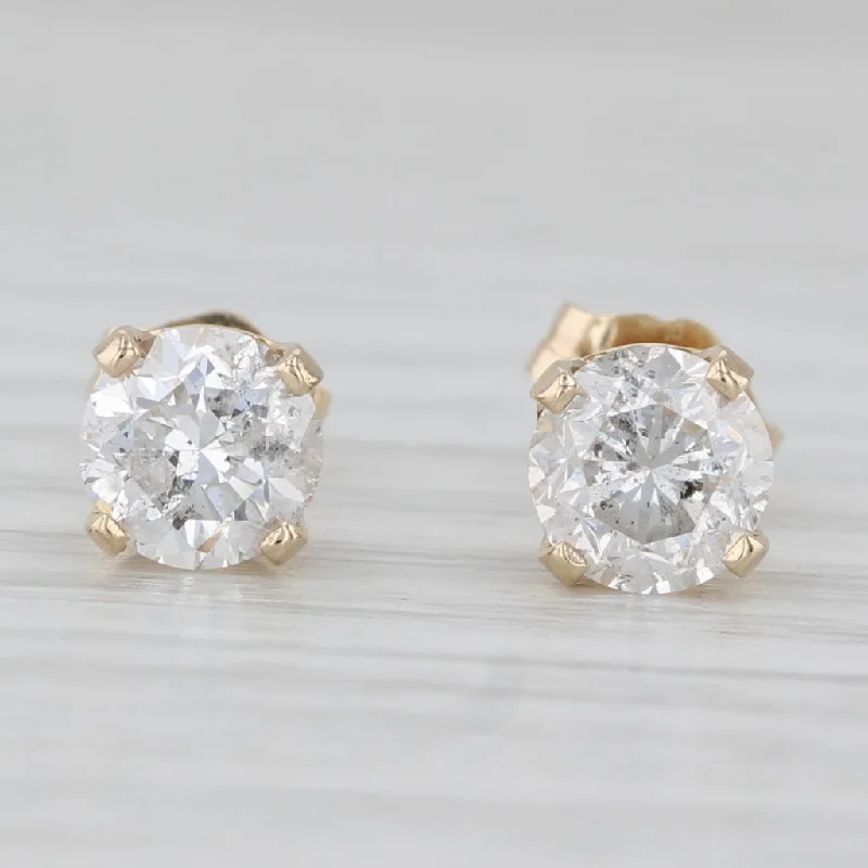 Sterling Silver Stud Earrings For Gifts-1.47ctw Diamond Round Solitaire Stud Earrings 14k Yellow Gold