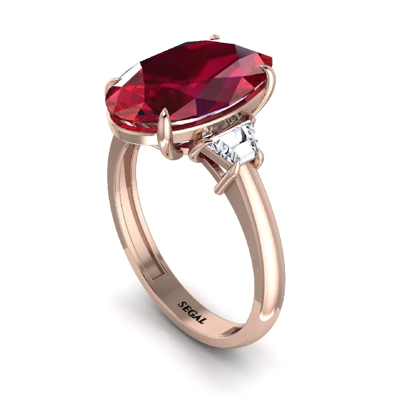 Classic Gemstone Rings For Engagement-Oval-Cut Ruby Three Stone Engagement Ring - Amari No. 11