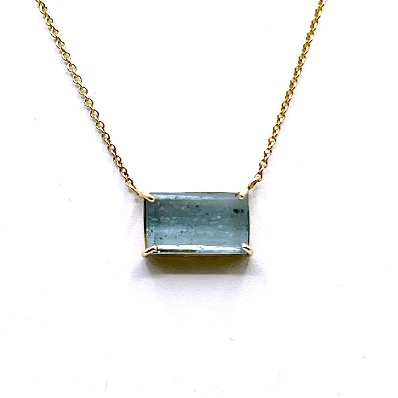 Sparkling Gemstone Necklaces For Evening Wear-Aquamarine Boxy Pendant Necklace