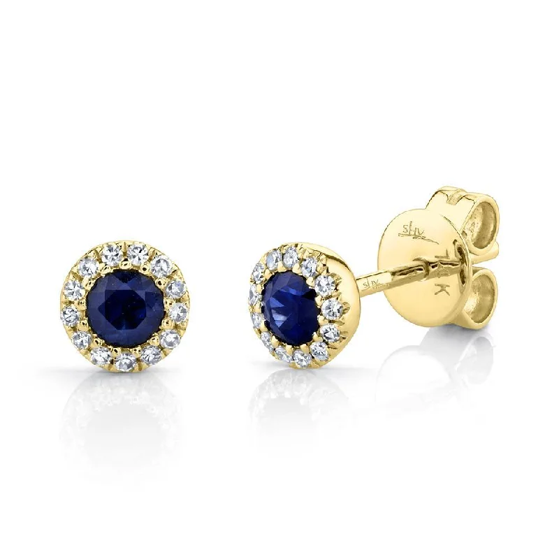 Chunky Earrings For Bold Fashion Statements-14K Yellow Gold Diamond + Blue Sapphire Earrings