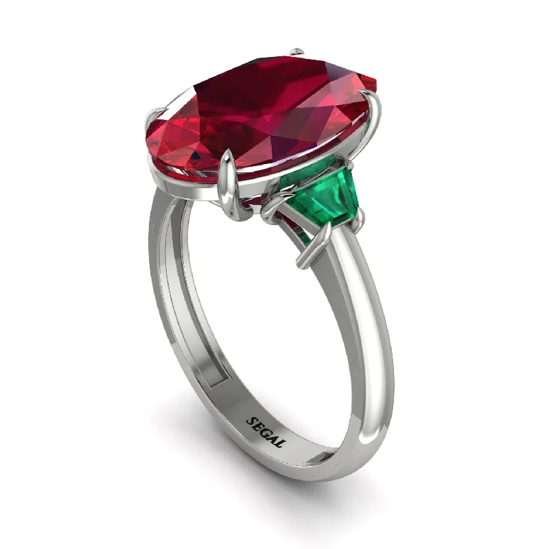 Stunning Gemstone Rings For Weddings-Oval-Cut Ruby Three Stone Engagement Ring - Amari No. 27