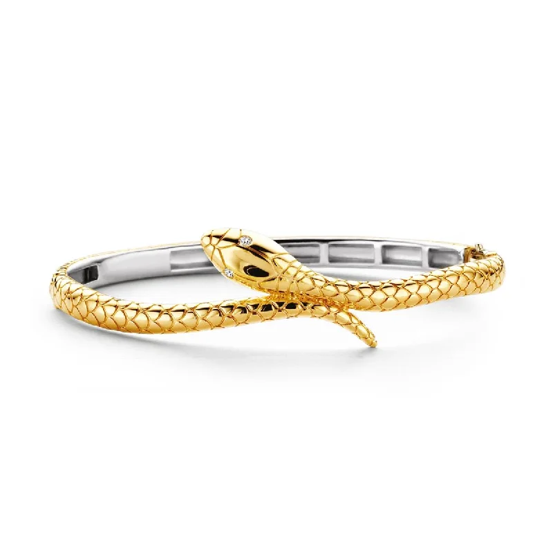 Bangles For New Year Celebrations-GOLD PLATED STERLING SILVER SNAKE BANGLE BRACELET